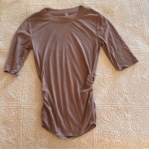 Free People Mauve Ribbed Woman’s Top Half Sleeves Layering Fitted Fall Festival